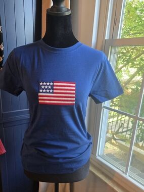Blue T-Shirt with Embroidered American Flag